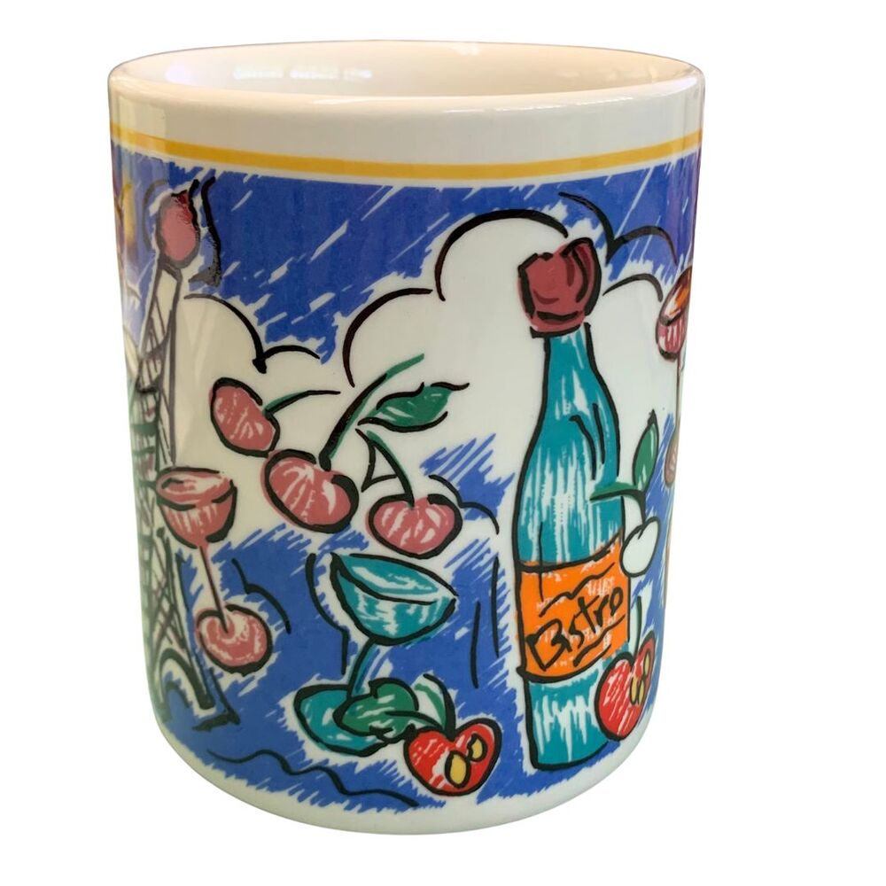 MISONO Paris Eiffel Tower Bistro Cherry Designed VTG Mug Cup-2 Piece Set - Picture 2 of 7